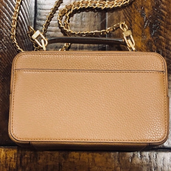 Tory Burch Britten Tan Pebbled Leather Small Top Handle Crossbody Case Bag Purse - Picture 8 of 12